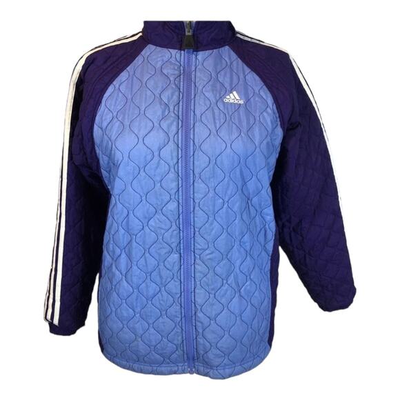 Adidas quited hooded reversible to fleece coat In purple & blue size XL - Picture 4 of 13